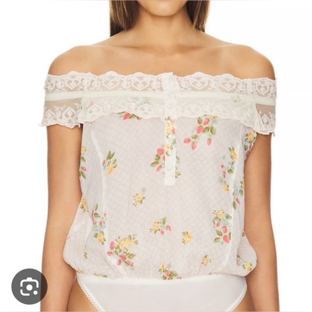 Free People Floral Lace Bodysuit - White and Pink